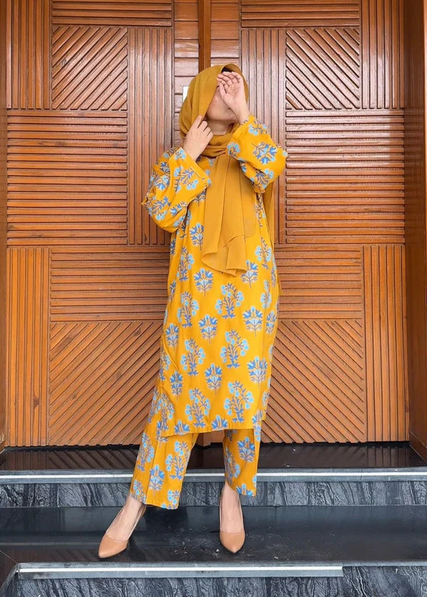 Iris (mustard) 2PC-Printed-Haveli