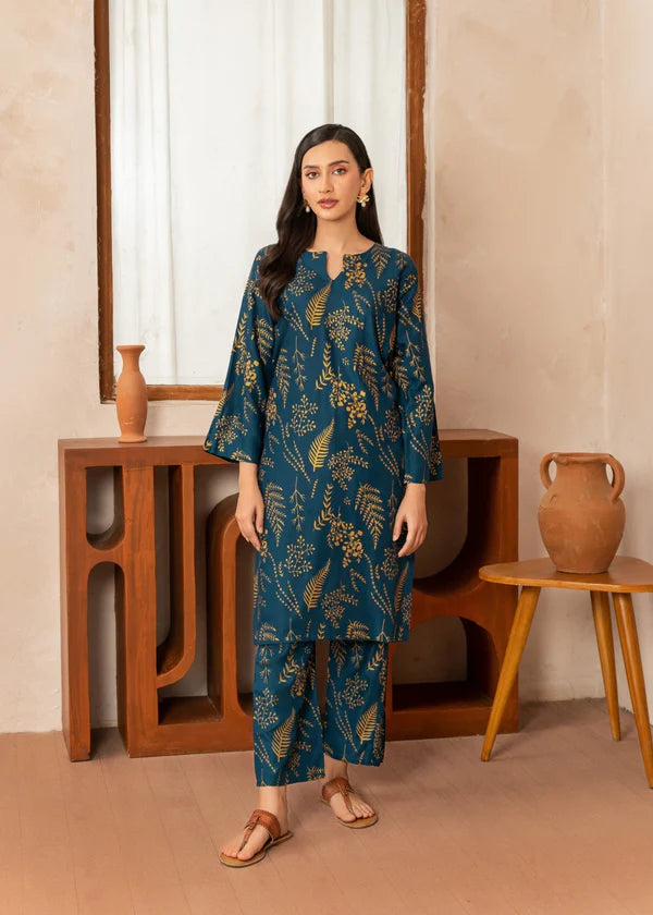 Leave (teal) 2PC-Printed-Haveli