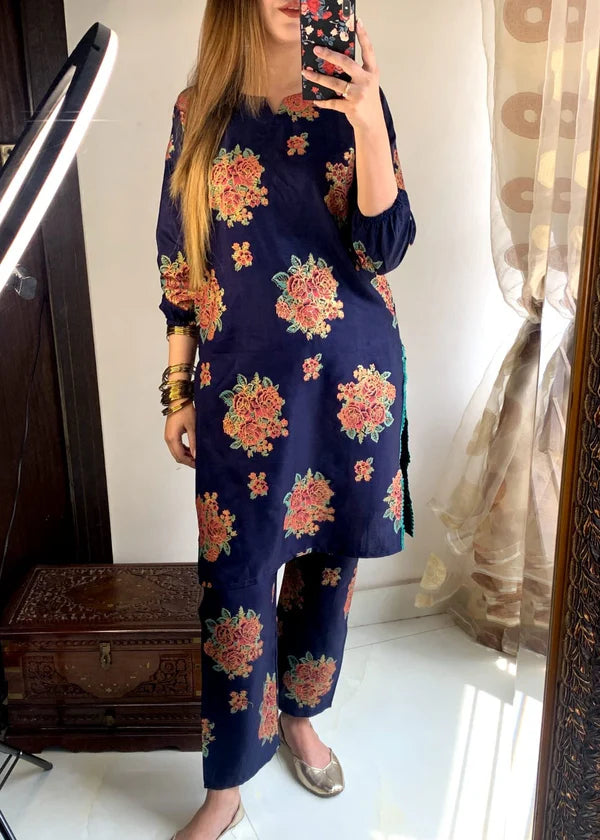Ayzel (Navy blue) 2pc-Printed- Haveli