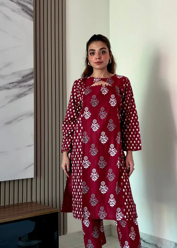 Ace (maroon) 2PC-Printed-Haveli