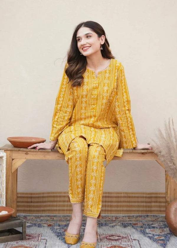 Chunri (yellow) 2PC-Printed-Haveli
