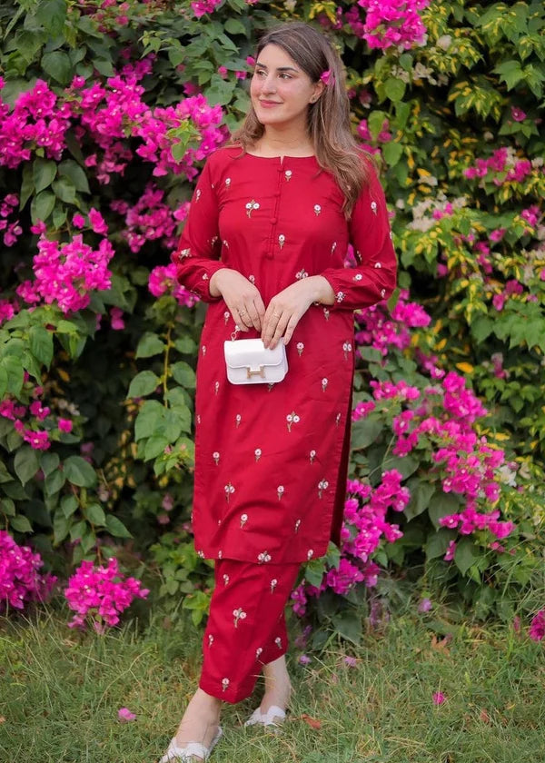 Floral (Red ) 2PC-Embroidered-Haveli