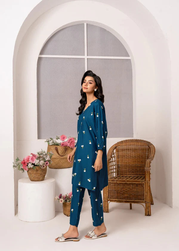 Floral (teal ) 2PC-Embroidered-Haveli