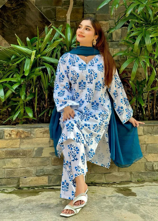 Iris (white) 2PC-Printed-Haveli