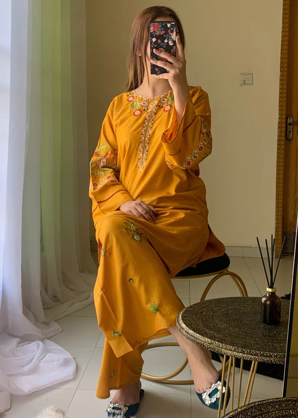 Early bird (Mustard) 2pc-Embroidered- Haveli