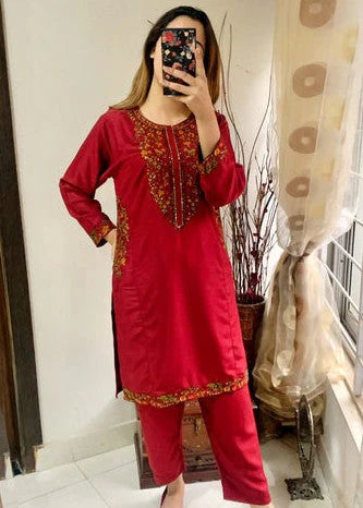 Pocket (maroon) 2PC-Embroidered-Haveli