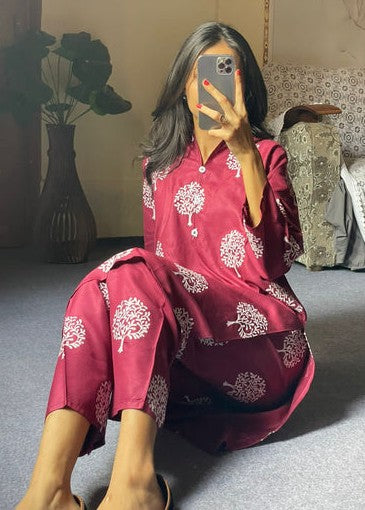 Tree (maroon) 2PC-Printed-Haveli
