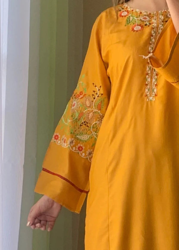 Early bird (Mustard) 2pc-Embroidered- Haveli