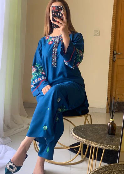 Early bird (skyblue ) 2pc-Embroidered- Haveli