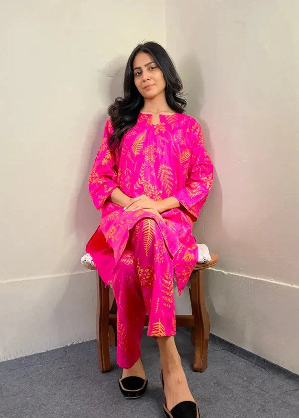 Leave (pink) 2PC-Printed-Haveli