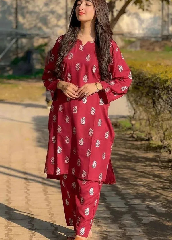 Saleha (maroon) 2PC-Printed-Haveli