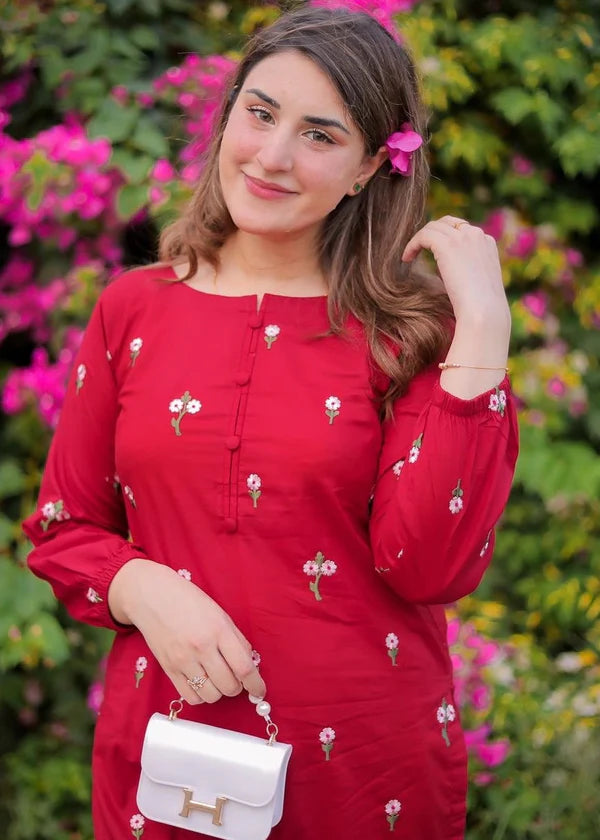 Floral (Red ) 2PC-Embroidered-Haveli