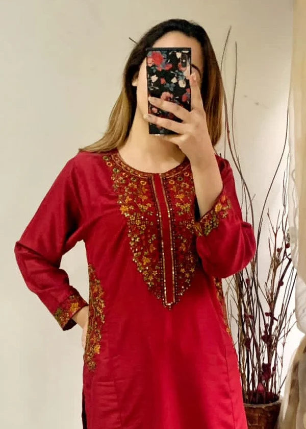 Pocket (maroon) 2PC-Embroidered-Haveli