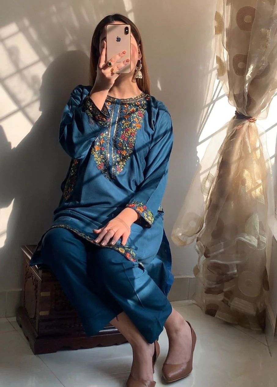 Pocket (Blue) 2PC-Embroidered-Haveli