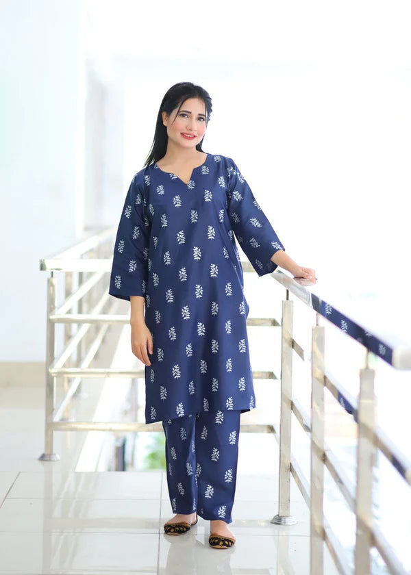 Saleha (Navy blue) 2PC-Printed-Haveli
