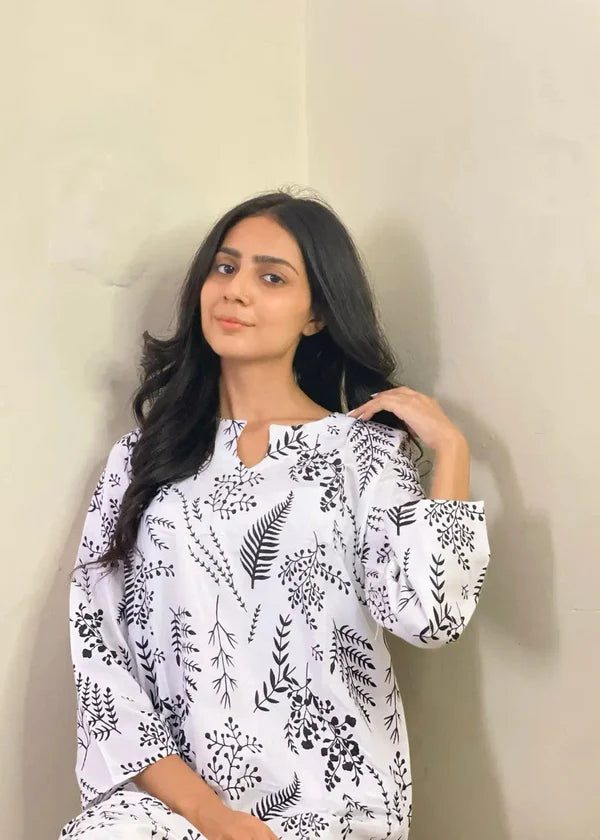 Leave (white) 2PC-Printed-Haveli