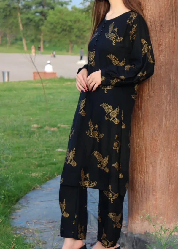 Sparrow (Black) 2PC-Printed-Haveli