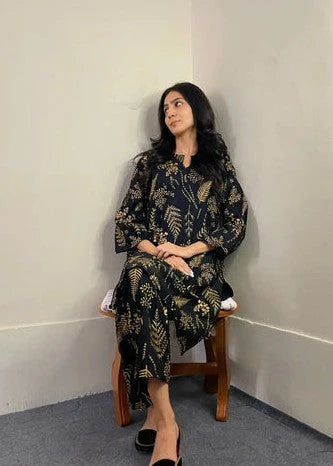 Leave (Black) 2PC-Printed-Haveli