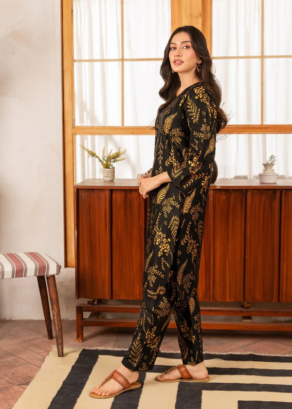 Leave (Black) 2PC-Printed-Haveli