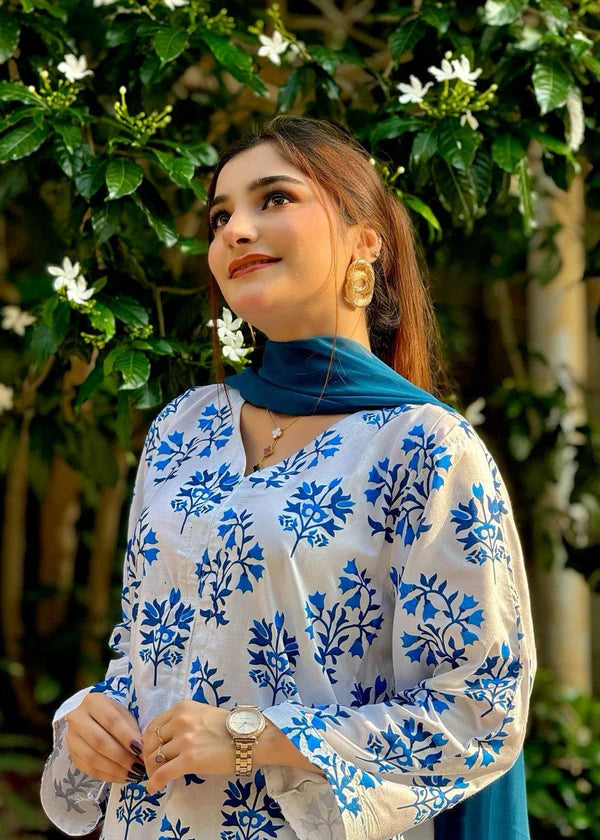 Iris (white) 2PC-Printed-Haveli