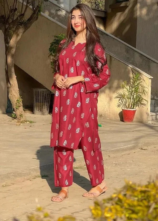 Saleha (maroon) 2PC-Printed-Haveli