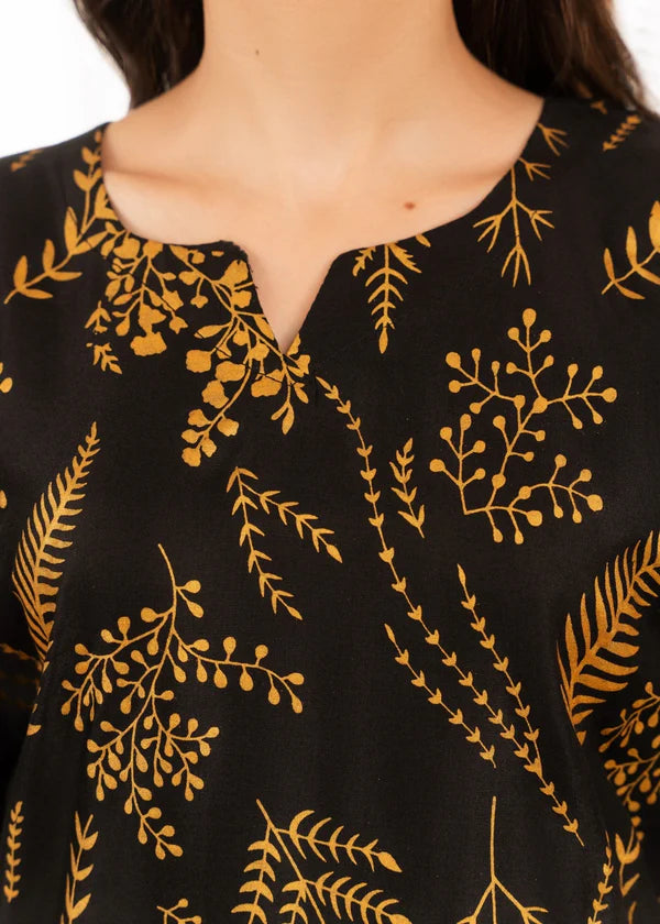 Leave (Black) 2PC-Printed-Haveli
