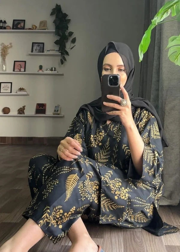 Leave (Black) 2PC-Printed-Haveli