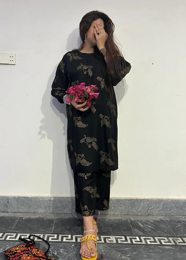 Sparrow (Black) 2PC-Printed-Haveli