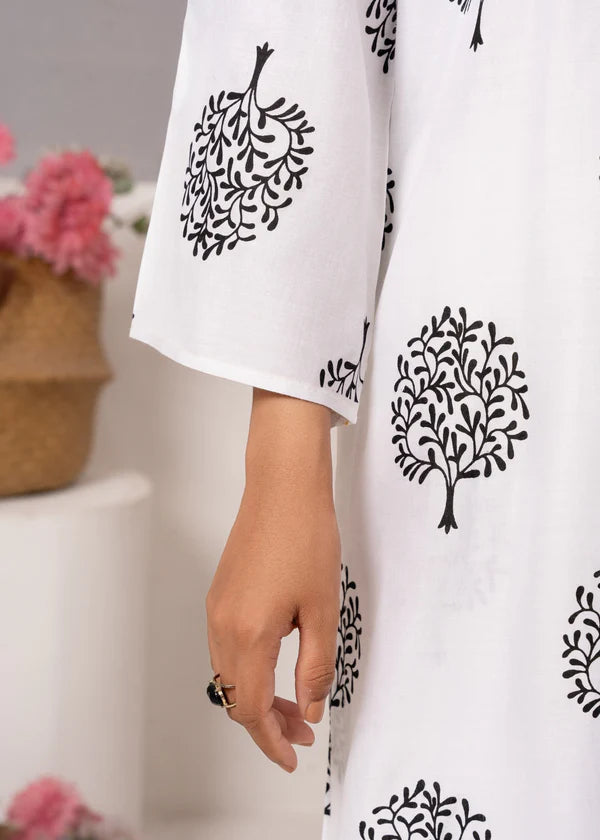 Tree (White) 2PC-Printed-Haveli