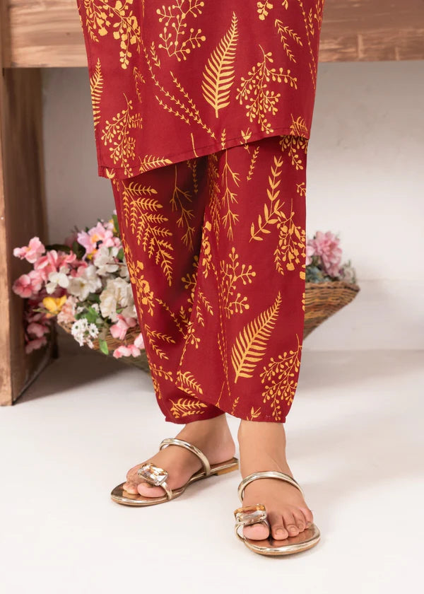 Leave (Maroon) 2PC-Printed-Haveli