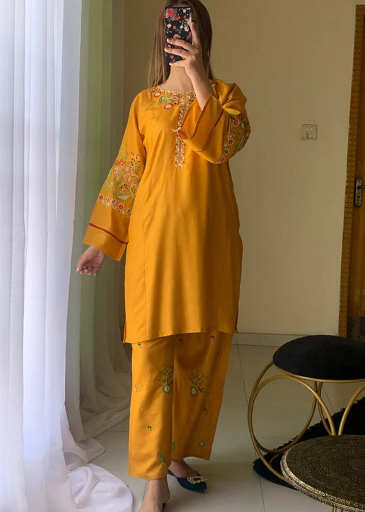 Early bird (Mustard) 2pc-Embroidered- Haveli