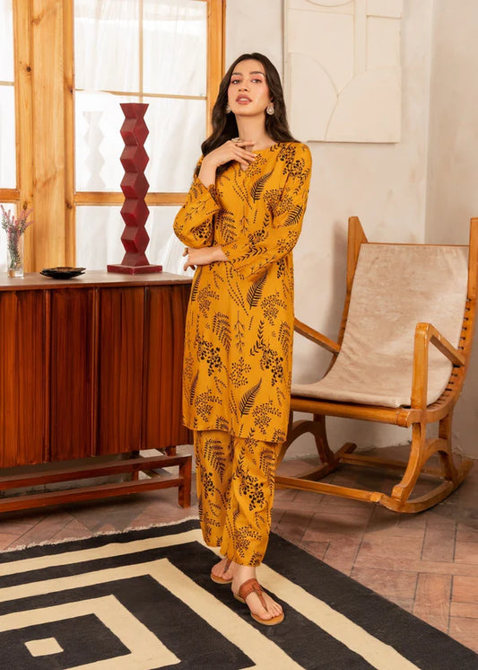 Leave (mustard ) 2PC-Printed-Haveli