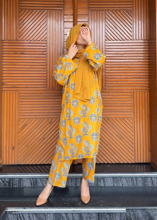 Iris (mustard) 2PC-Printed-Haveli