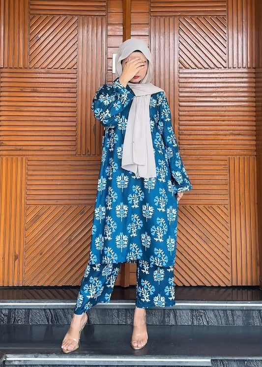 Iris (Teal) 2PC-Printed-Haveli