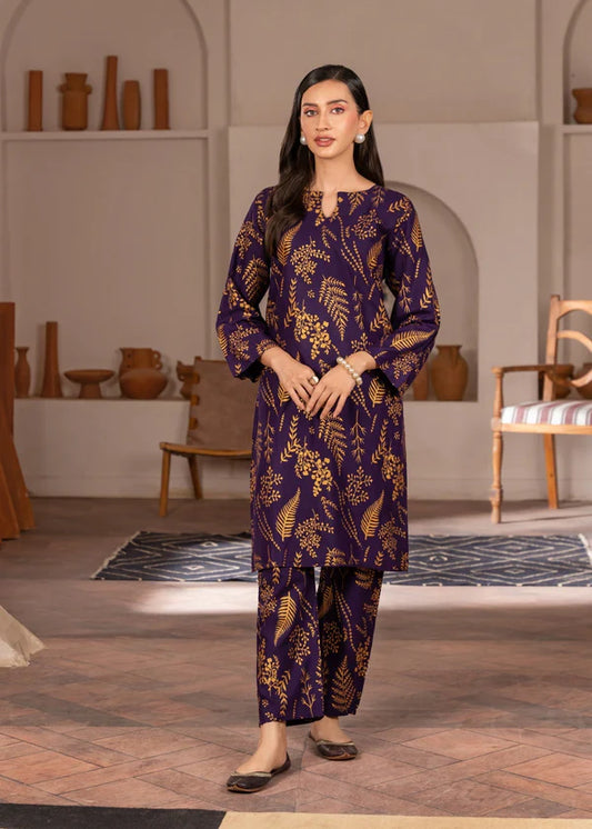 Leave (purple ) 2PC-Printed-Haveli