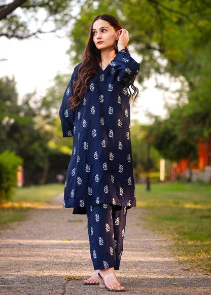 Saleha (Navy blue) 2PC-Printed-Haveli
