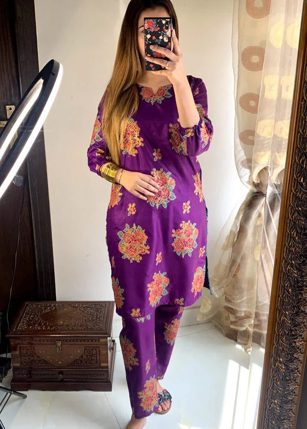 Ayzel (Purple ) 2pc-Printed- Haveli
