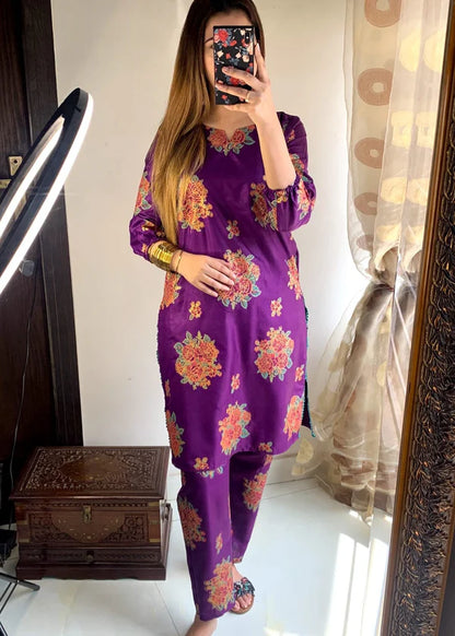 Ayzel (Purple ) 2pc-Printed- Haveli