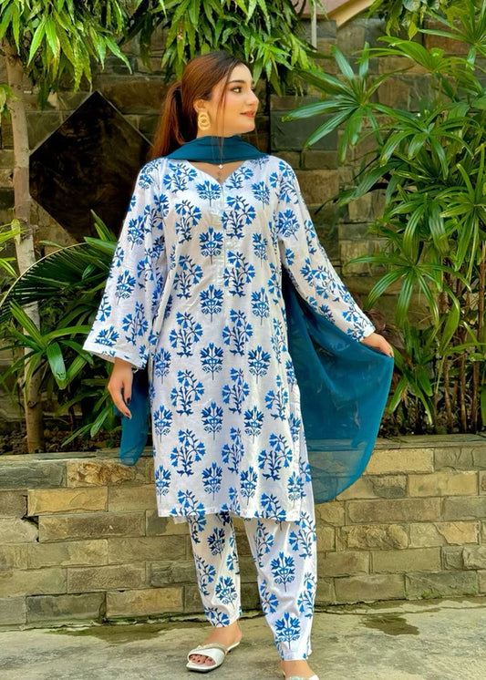 Iris (white) 2PC-Printed-Haveli