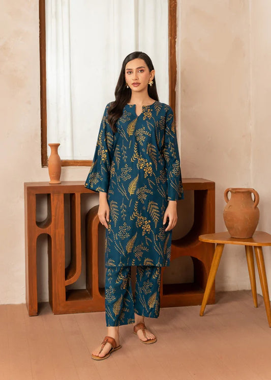 Leave (teal) 2PC-Printed-Haveli