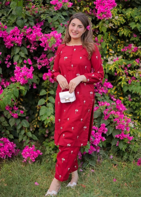 Floral (Red ) 2PC-Embroidered-Haveli