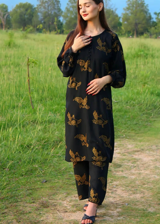 Sparrow (Black) 2PC-Printed-Haveli