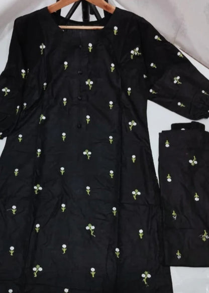 Floral (black) 2PC-Embroidered-Haveli