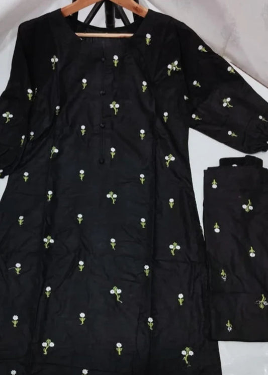 Floral (black) 2PC-Embroidered-Haveli