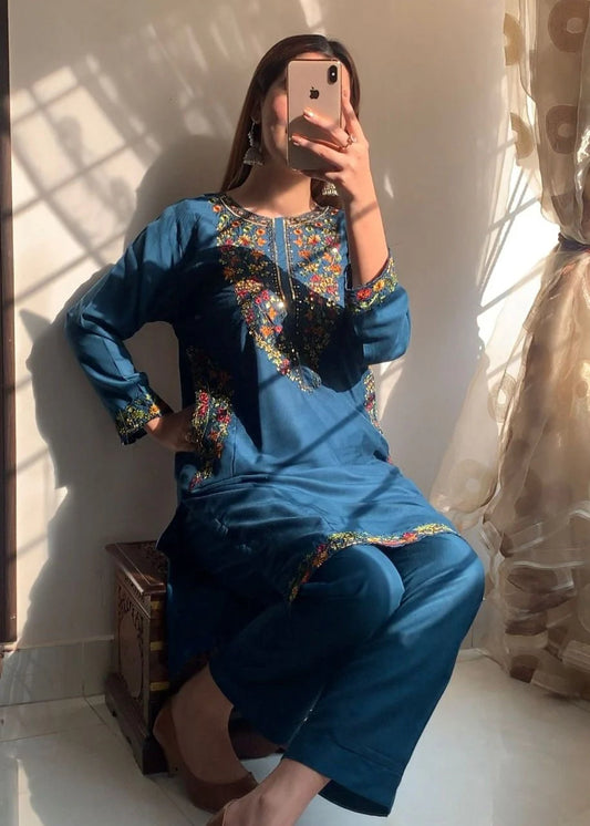 Pocket (Blue) 2PC-Embroidered-Haveli