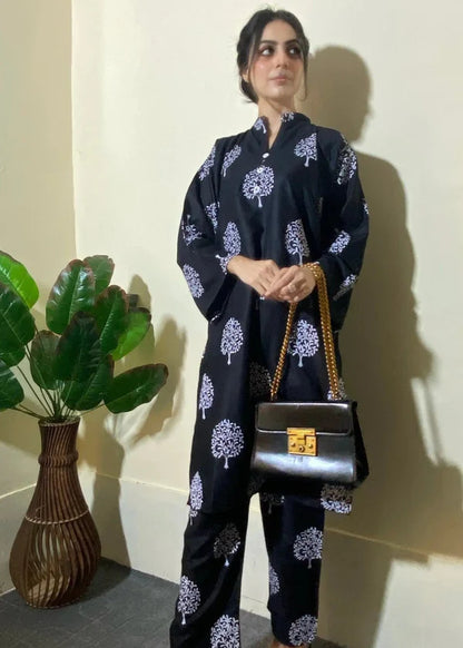 Tree (Black) 2PC-Printed-Haveli