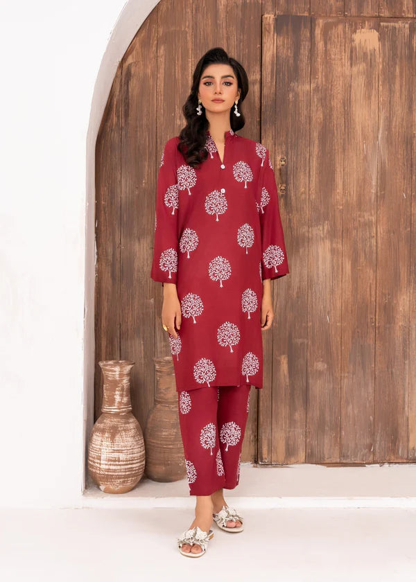 Tree (maroon) 2PC-Printed-Haveli