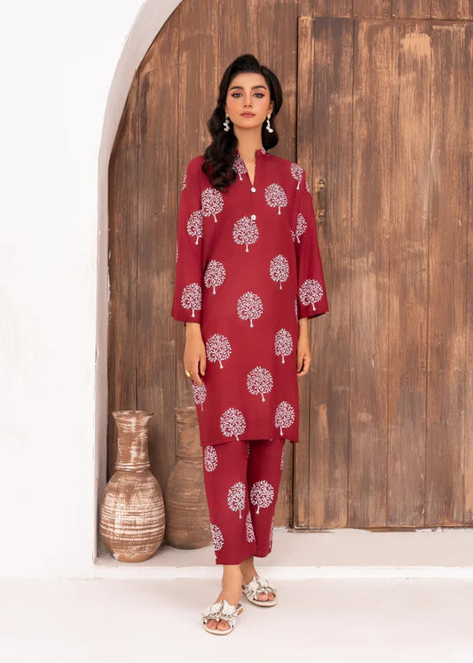 Tree (maroon) 2PC-Printed-Haveli
