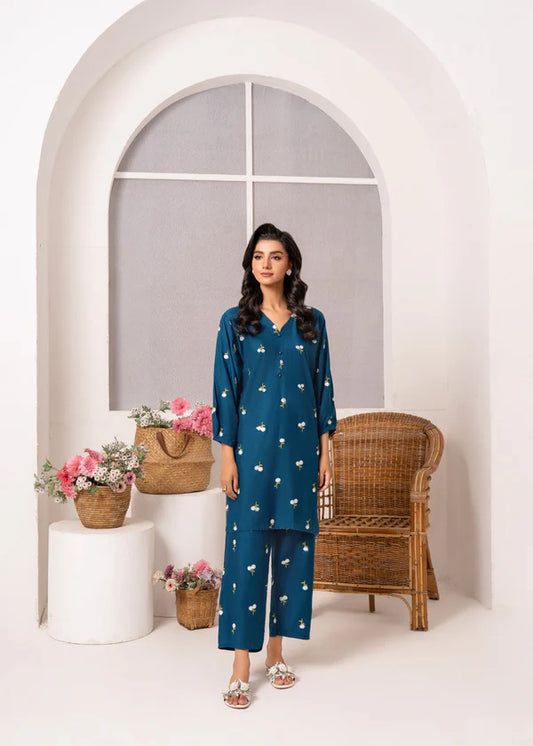 Floral (teal ) 2PC-Embroidered-Haveli