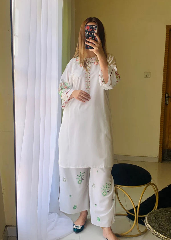 Early bird (White) 2pc-Embroidered- Haveli